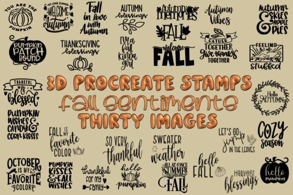 Procreate Fall 3D Stamps Sentiments
